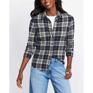 Faherty Women Legend Knit Sweater Shirt Medium Plaid Flannel Long Sleeve Button